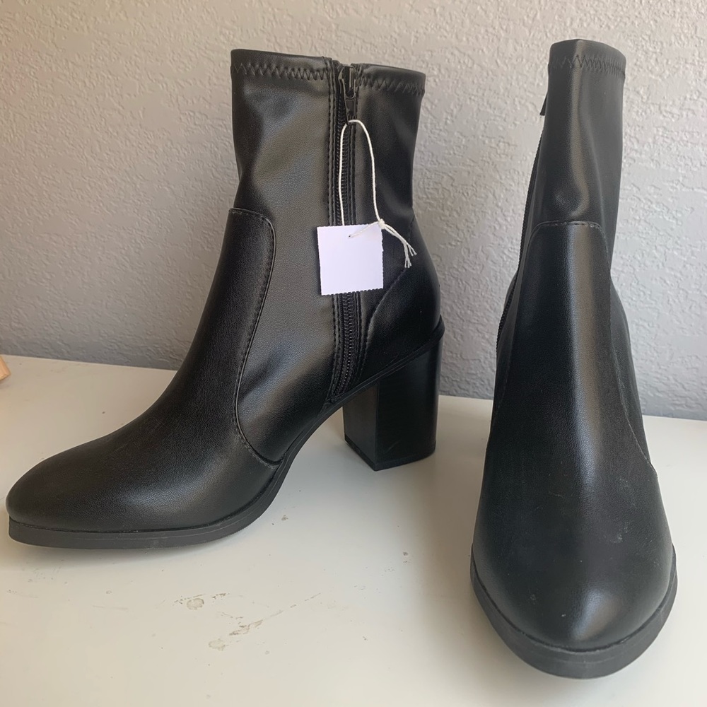 Black Faux Leather Ankle Boots
